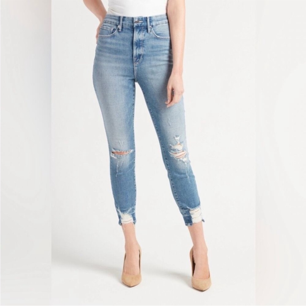 GOOD AMERICAN GOOD WAIST CROPPED DISTRESSED CHEWED HEM Size 27 4